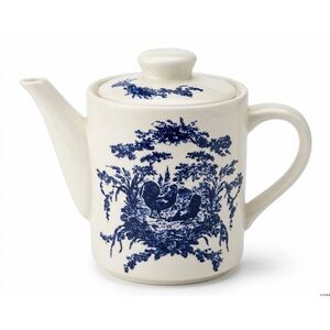 California Pantry Tea Pot Blue White Rooster Toile Coffee Country 6.5in Vintage